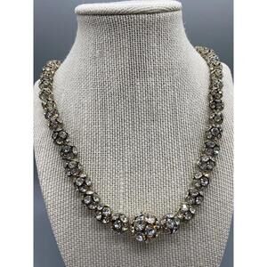 LF Signed Silver Tone Rhinestone Ball Beaded Long Necklace